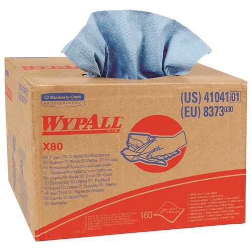 WypAll 41041 X80 Extended Use Cloths Brag Box Format Reusable Wipes in Blue (160-Sheets/Box, ) - pack of 160