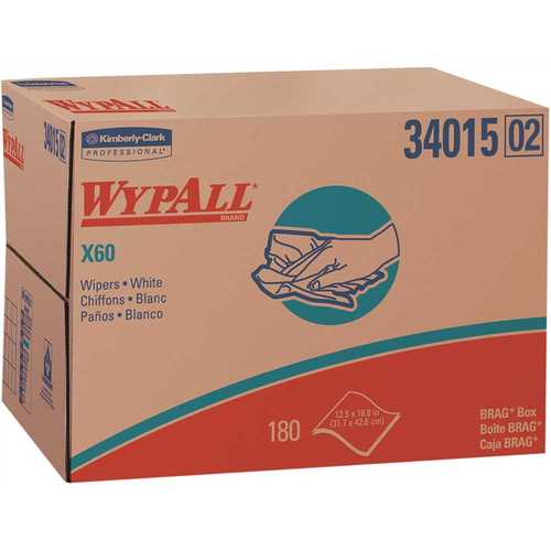 WypAll 34015 X60 Reusable Cloths in Brag Box White (180-Sheets/Box, ) - pack of 180