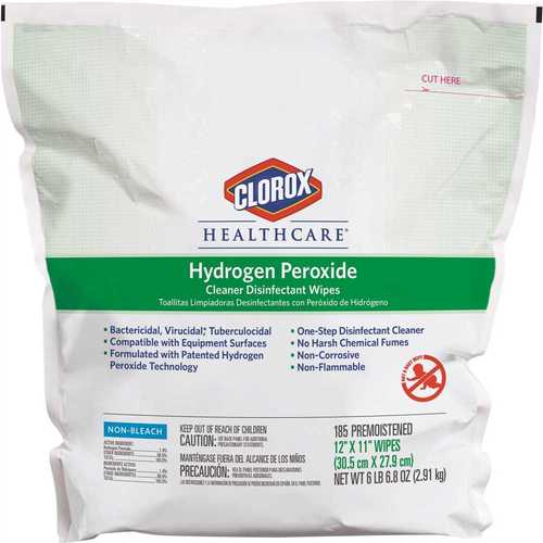 CLOROX 30827 Hydrogen Peroxide Cleaner Disinfectant Wipes Refill - pack of 185