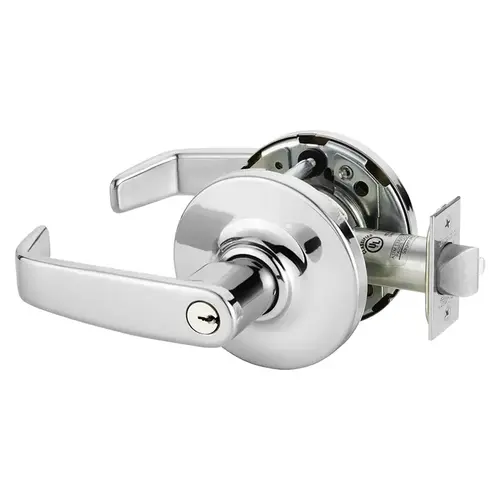 Grade 1 Entrance or Office Cylindrical Lock, L Lever, Conventional Cylinder, Bright Chrome Finish, Not Handed Bright Chrome