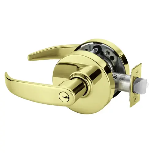 Grade 1 Classroom Cylindrical Lock, P Lever, Conventional Cylinder, Bright Brass Finish, Not Handed Bright Brass