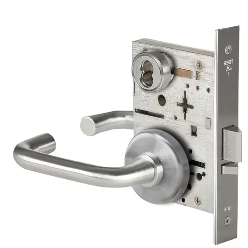 Grade 1 Entrance Mortise Lock, For Doors 2" Thick, 3 Lever, H Rose, SFIC Housing Less Core, Satin Chrome Finish, Field Reversible Satin Chrome