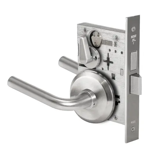 Grade 1 Privacy Mortise Lock, 12 Lever, S Rose, Non-Keyed, Satin Stainless Steel Finish, Field Reversible Satin Stainless Steel