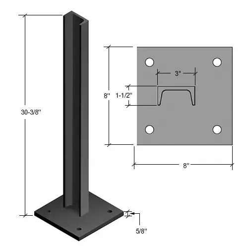 30" Matte Black Cielo C-Shape Surface Mounted Stanchion