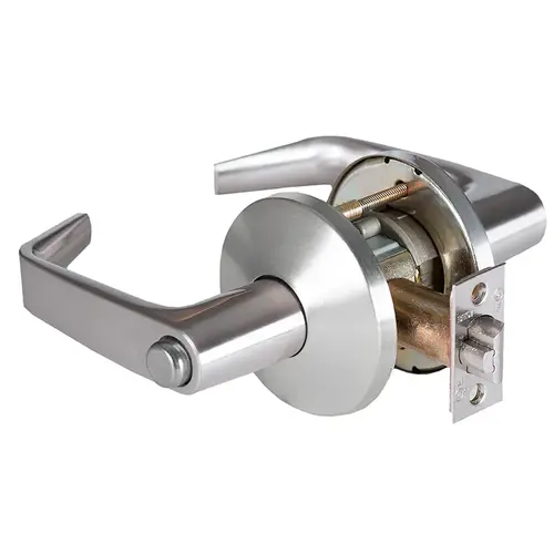 Grade 1 Hospital Privacy Cylindrical Lock, Lost Motion, 15 Lever, L Rose, Non-Keyed, Satin Chrome Anti-Microbial Finish, 2-3/4" ANSI Strike, Non-handed Satin Chrome Anti-Microbial