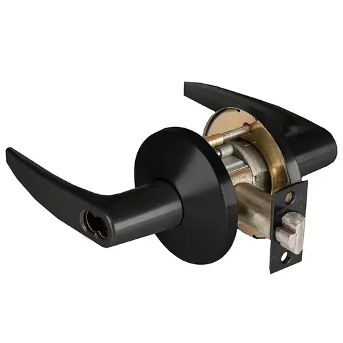 Grade 1 Storeroom Cylindrical Lock, Lost Motion, 16 Lever, L Rose, SFIC Less Core, Matte Black Finish, 2-3/4" ANSI Strike, Non-handed Matte Black