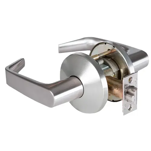 9K Series 2-3/4" Backset Passage 15 Lever and L Rose with ANSI Strike Satin Chrome Finish