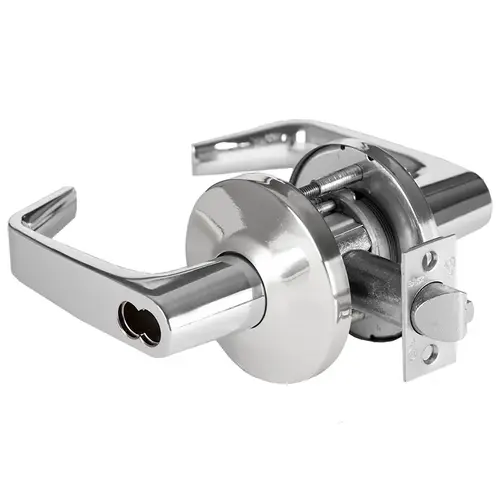 9K Series 2-3/4" Backset 7 Pin Corridor 15 Lever and L Rose with ANSI Strike Less Core Bright Chrome Finish