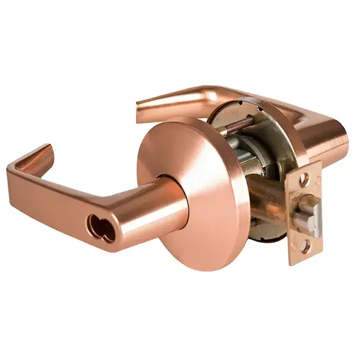 Grade 1 Service Station Cylindrical Lock, Lost Motion, 15 Lever, L Rose, SFIC Less Core, Satin Bronze Finish, 4-7/8" ANSI Strike, Non-handed Satin Bronze