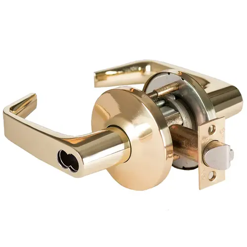 9K Series 2-3/4" Backset 7 Pin Storeroom 15 Lever and L Rose with ANSI Strike Less Core Bright Brass Finish