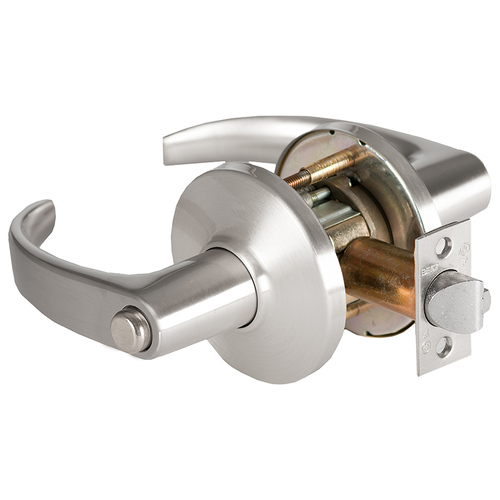 Grade 1 Privacy Cylindrical Lock, Lost Motion, 14 Lever, D Rose, Non-Keyed, Satin Chrome Finish, 2-3/4" ANSI Strike, Non-handed Satin Chrome