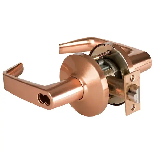 Grade 1 Apartment Cylindrical Lock, Lost Motion, 15 Lever, D Rose, SFIC Less Core, Satin Bronze Finish, 2-3/4" ANSI Strike, Non-handed Satin Bronze