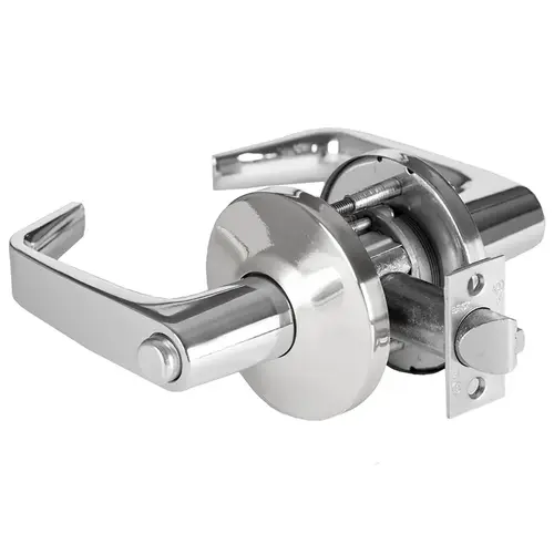 Grade 1 Privacy Cylindrical Lock, Lost Motion, 15 Lever, L Rose, Non-Keyed, Bright Chrome Finish, 4-7/8" ANSI Strike, Non-handed Bright Chrome