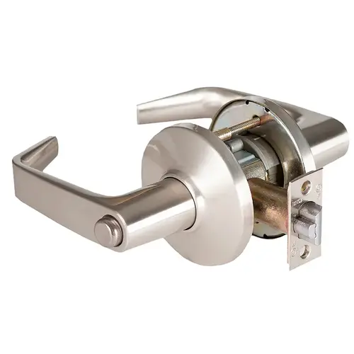 Grade 1 Privacy Cylindrical Lock, Lost Motion, 15 Lever, D Rose, Non-Keyed, Satin Nickel Finish, 2-3/4" ANSI Strike, Non-handed Satin Nickel