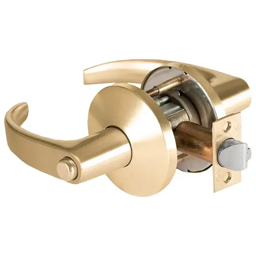 9K Series 2-3/4" Backset Privacy 14 Lever and L Rose with ANSI Strike Satin Brass Finish