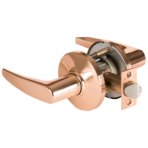 Grade 1 Passage Cylindrical Lock, Lost Motion, 16 Lever, D Rose, Non-Keyed, Bright Bronze Finish, 2-3/4" ANSI Strike, Non-handed Bright Bronze