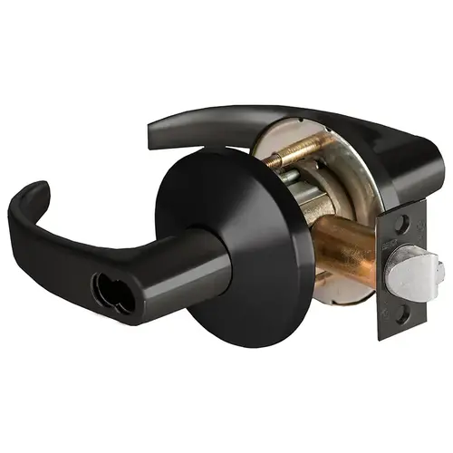 Grade 1 Entrance Cylindrical Lock, Lost Motion, 14 Lever, L Rose, SFIC Less Core, Matte Black Finish, 4-7/8" ANSI Strike, Non-handed Matte Black