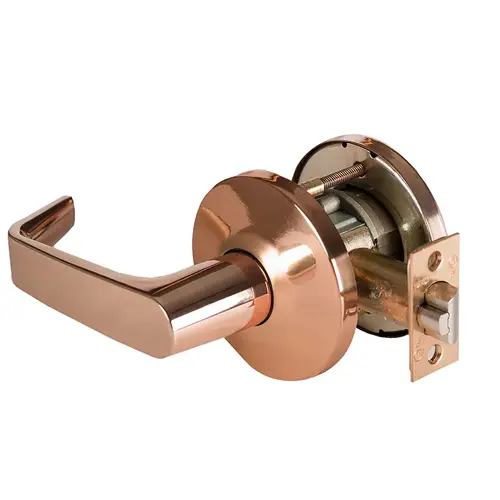 Grade 1 Exit Cylindrical Lock, Lost Motion, 15 Lever, L Rose, Non-Keyed, Bright Bronze Finish, 4-7/8" ANSI Strike, Non-handed Bright Bronze