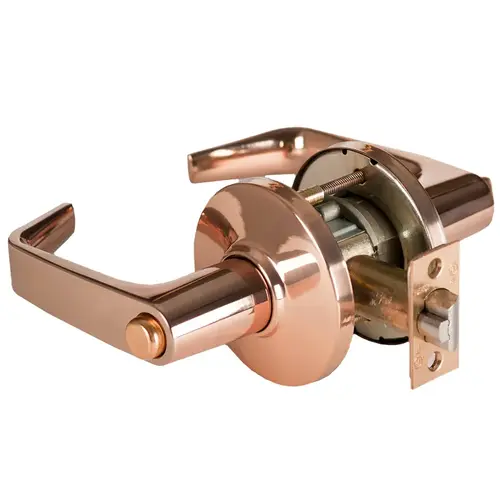 Grade 1 Hospital Privacy Cylindrical Lock, Lost Motion, 15 Lever, D Rose, Non-Keyed, Bright Bronze Finish, 2-3/4" ANSI Strike, Non-handed Bright Bronze