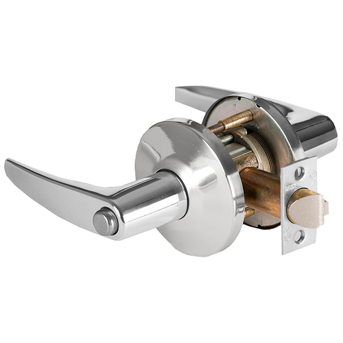 Grade 1 Privacy Cylindrical Lock, Lost Motion, 16 Lever, L Rose, Non-Keyed, Bright Chrome Finish, 4-7/8" ANSI Strike, Non-handed Bright Chrome