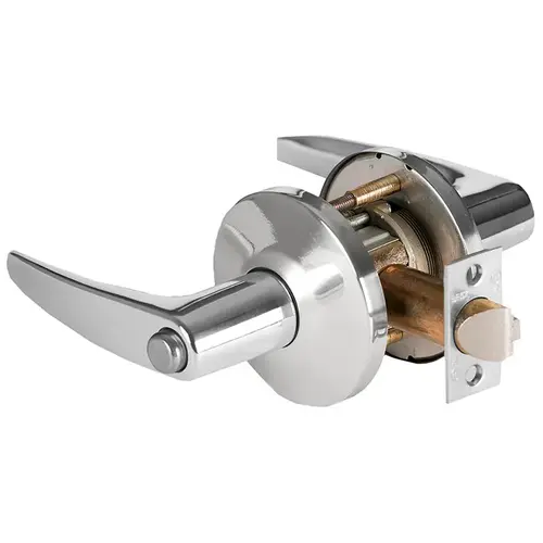 Grade 1 Hospital Privacy Cylindrical Lock, Lost Motion, 16 Lever, L Rose, Non-Keyed, Bright Chrome Finish, 4-7/8" ANSI Strike, Non-handed Bright Chrome