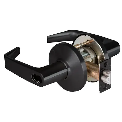 Grade 1 Entrance Cylindrical Lock, Lost Motion, 15 Lever, D Rose, SFIC Less Core, Matte Black Finish, 4-7/8" ANSI Strike, Non-handed Matte Black