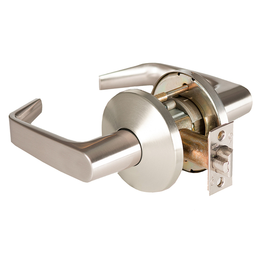 Grade 1 Patio Cylindrical Lock, Lost Motion, 15 Lever, L Rose, Non-Keyed, Satin Nickel Finish, 4-7/8" ANSI Strike, Non-handed Satin Nickel