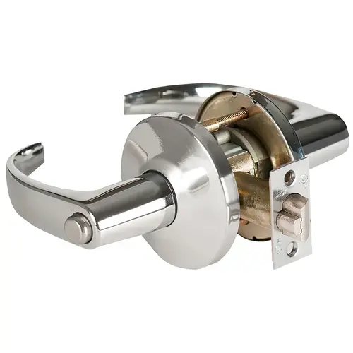 Grade 1 Privacy Cylindrical Lock, Lost Motion, 14 Lever, L Rose, Non-Keyed, Bright Chrome Finish, 4-7/8" ANSI Strike, Non-handed Bright Chrome