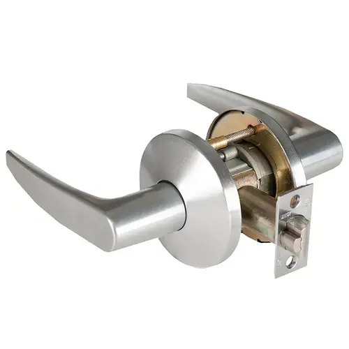 Grade 1 Patio Cylindrical Lock, Lost Motion, 16 Lever, L Rose, Non-Keyed, Satin Chrome Finish, 2-3/4" ANSI Strike, Non-handed Satin Chrome