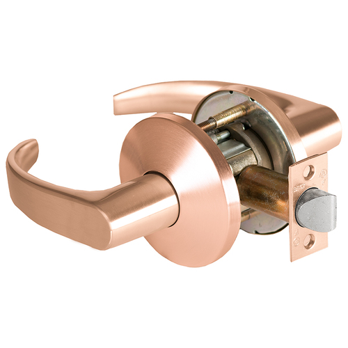 Grade 1 Patio Cylindrical Lock, Lost Motion, 14 Lever, L Rose, Non-Keyed, Satin Bronze Finish, 4-7/8" ANSI Strike, Non-handed Satin Bronze