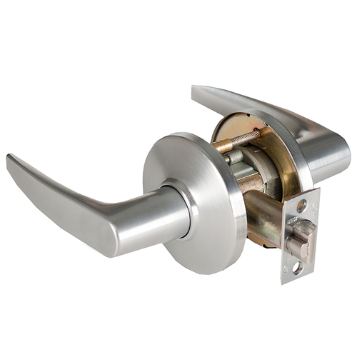 Grade 1 Patio Cylindrical Lock, Lost Motion, 16 Lever, D Rose, Non-Keyed, Satin Chrome Anti-Microbial Finish, 4-7/8" ANSI Strike, Non-handed Satin Chrome Anti-Microbial