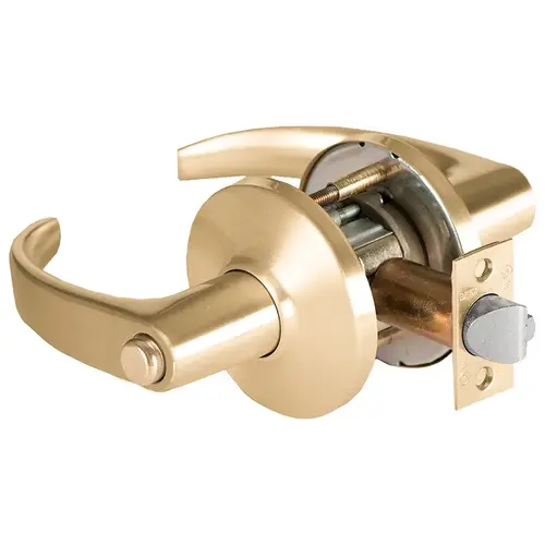 Grade 1 Hospital Privacy Cylindrical Lock, Lost Motion, 14 Lever, D Rose, Non-Keyed, Satin Brass Finish, 2-3/4" ANSI Strike, Non-handed Satin Brass