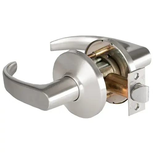 Grade 1 Exit Cylindrical Lock, Lost Motion, 14 Lever, D Rose, Non-Keyed, Satin Chrome Anti-Microbial Finish, 4-7/8" ANSI Strike, Non-handed Satin Chrome Anti-Microbial