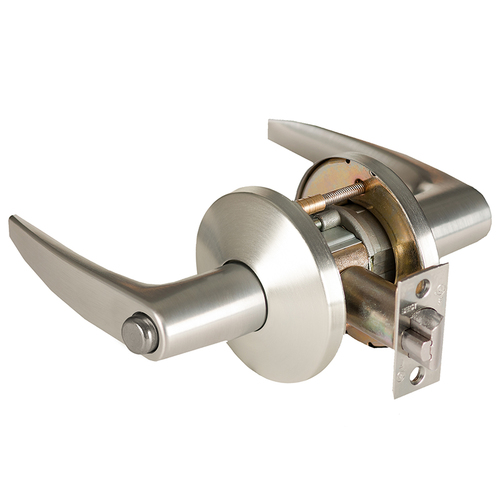 Grade 1 Hospital Privacy Cylindrical Lock, Lost Motion, 16 Lever, L Rose, Non-Keyed, Satin Nickel Finish, 4-7/8" ANSI Strike, Non-handed Satin Nickel