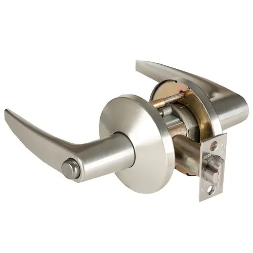 9K Series 2-3/4" Backset Privacy 16 Lever and L Rose with ANSI Strike Satin Nickel Finish