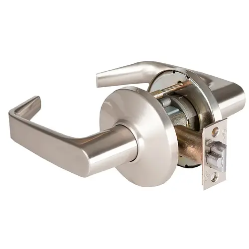 Grade 1 Patio Cylindrical Lock, Lost Motion, 15 Lever, D Rose, Non-Keyed, Satin Nickel Finish, 4-7/8" ANSI Strike, Non-handed Satin Nickel