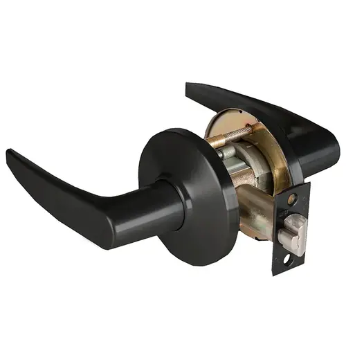 Grade 1 Patio Cylindrical Lock, Lost Motion, 16 Lever, D Rose, Non-Keyed, Matte Black Finish, 2-3/4" ANSI Strike, Non-handed Matte Black