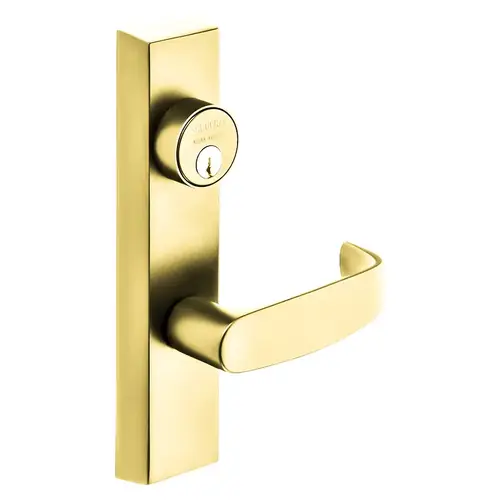 Grade 1 Exit Device Trim, Storeroom Function, Freewheeling Trim, Key Unlocks Trim, Trim Retracts Latch, Trim Relocks when Key is Removed, For Surface Vertical Rod and Mortise (8700, 8900 Series) Devices, 1-1/8 In. Mortise Cylinder, L Lever, LHR, Bright Brass Bright Brass