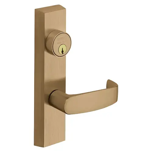 Grade 1 Exit Device Trim, Classroom Function, Freewheeling Trim, Key Outside Unlocks/Locks Trim, For Surface Vertical Rod and Mortise (8700, 8900 Series) Devices, 1-1/8 In. Mortise Cylinder, L Lever, LHR, Satin Bronze Clear Coated Satin Bronze Clear Coated