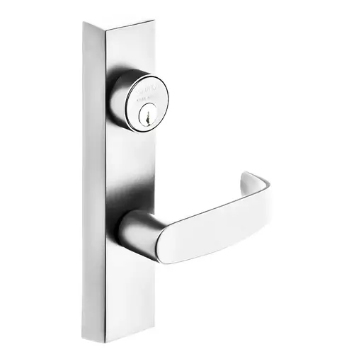 Grade 1 Electrified Exit Device Trim, Fail Safe, Power Off, Unlocks Lever, Key Retracts Latch, For Surface Vertical Rod and Mortise (8700, 8900 Series) Devices, 1-3/4 In. Mortise Cylinder, L Lever, 24V, LHR, Bright Nickel Plated Clear Coated Bright Nickel Plated Clear Coated