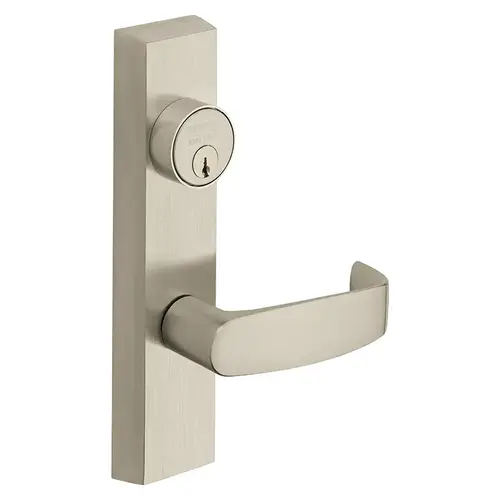 Grade 1 Exit Device Trim, Classroom Function, Freewheeling Trim, Key Outside Unlocks/Locks Trim, For Surface Vertical Rod and Mortise (8700, 8900 Series) Devices, 1-1/8 In. Mortise Cylinder, L Lever, LHR, Satin Nickel Plated Clear Coated Satin Nickel Plated Clear Coated