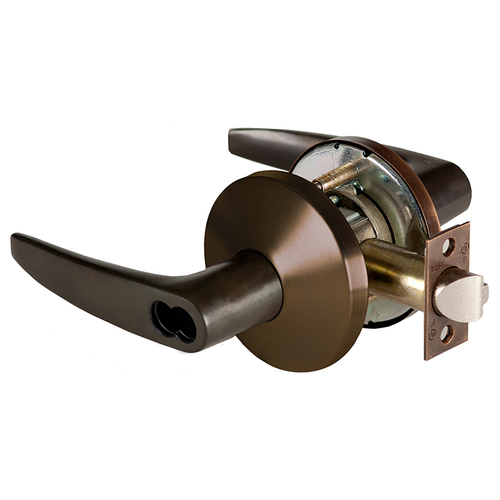 Grade 1 Hotel Cylindrical Lock, Lost Motion, 16 Lever, L Rose, SFIC Less Core, Oil-Rubbed Bronze Finish, 2-3/4" ANSI Strike, Non-handed Oil-Rubbed Bronze