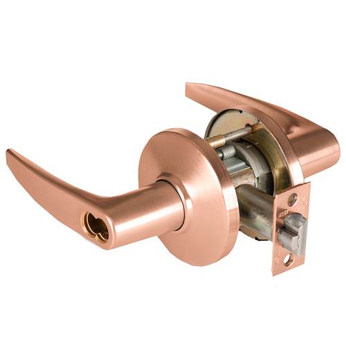 Grade 1 Classroom Cylindrical Lock, Lost Motion, 16 Lever, D Rose, SFIC Less Core, Satin Bronze Finish, 4-7/8" ANSI Strike, Non-handed Satin Bronze