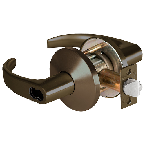 Grade 1 Entrance Cylindrical Lock, Lost Motion, 14 Lever, L Rose, SFIC Less Core, Oil-Rubbed Bronze Finish, 4-7/8" ANSI Strike, Non-handed Oil-Rubbed Bronze