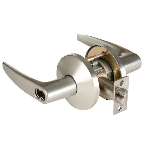 Grade 1 Dormitory Cylindrical Lock, Lost Motion, 16 Lever, L Rose, SFIC Less Core, Satin Nickel Finish, 2-3/4" ANSI Strike, Non-handed Satin Nickel