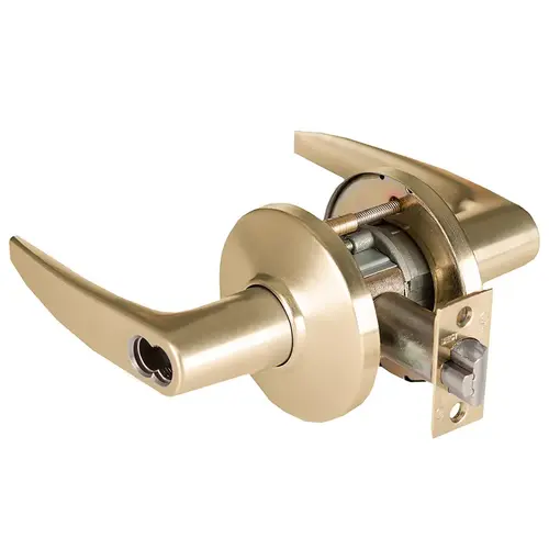 Grade 1 Dormitory Cylindrical Lock, Lost Motion, 16 Lever, D Rose, SFIC Less Core, Satin Brass Finish, 4-7/8" ANSI Strike, Non-handed Satin Brass