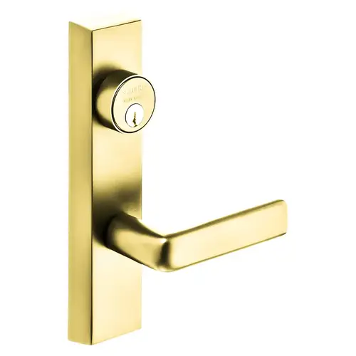 Grade 1 Exit Device Trim, Storeroom Function, Freewheeling Trim, Key Unlocks Trim, Trim Retracts Latch, Trim Relocks when Key is Removed, For Rim (8800) and NB8700 Series Devices, 1-1/8 In. Mortise Cylinder, E Lever, RHR, Bright Brass Bright Brass