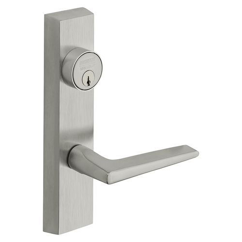 Fail Safe Trim, Power Off Unlocks Lever, Key Retracts Latch, Conventional 1-3/4" Mortise Cylinder, LA Keyway, 12V, LHR, F Lever, Satin Chrome