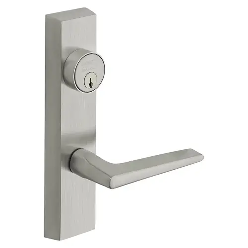 Grade 1 Exit Device Trim, Storeroom Function, Freewheeling Trim, Key Unlocks Trim, Trim Retracts Latch, Trim Relocks when Key is Removed, For Surface Vertical Rod and Mortise (8700, 8900 Series) Devices, 1-1/8 In. Mortise Cylinder, F Lever, RHR, Satin Chrome Satin Chrome