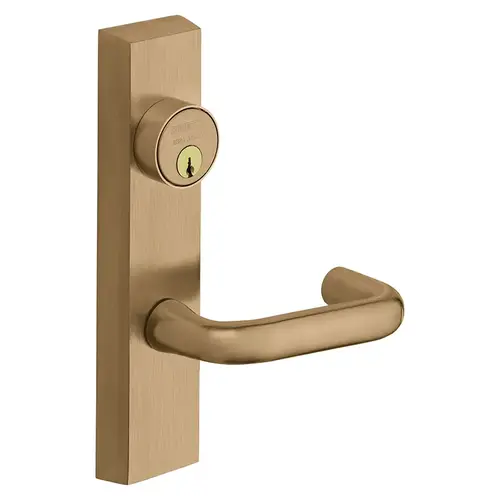 Grade 1 Exit Device Trim, Storeroom Function, Freewheeling Trim, Key Unlocks Trim, Trim Retracts Latch, Trim Relocks when Key is Removed, For Surface Vertical Rod and Mortise (8700, 8900 Series) Devices, 1-1/8 In. Mortise Cylinder, J Lever, LHR, Satin Bronze Clear Coated Satin Bronze Clear Coated